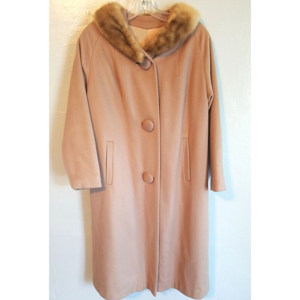 Vintage Women's Carol Brent Wool Coat Size Med Beige Button Up 1960's